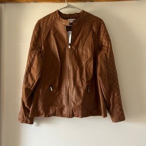 NWT AVENUE caramel colored faux leather jacket